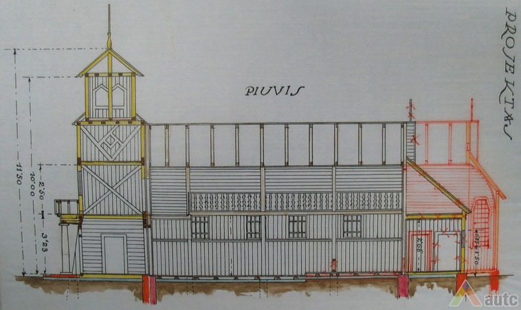 Šoninio fasado skerspjūvis. V. Verbickis, 1923 m. LCVA. F. 1622. Ap. 4, b. 1038, l. 12