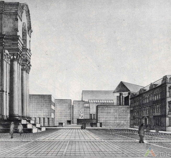 Projektas. Iš: Minkevičius J. Architektura sovietskoj Litvy. Maskva: Strojizdat, 1987, p. 279