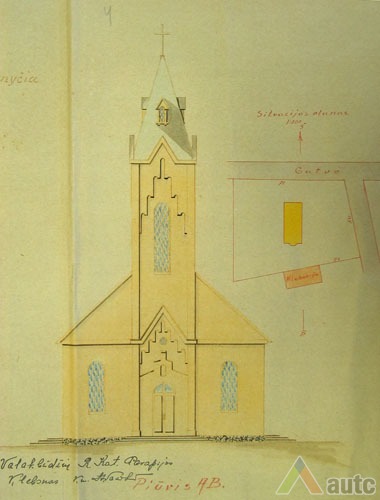 Bažnyčios pagrindinio fasado brėžinys. LCVA. F. 1622. Ap. 4, b. 627, l. 4