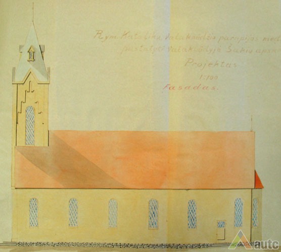 Bažnyčios šoninio fasado brėžinys. Borisas Lenčevskis. LCVA. F. 1622. Ap. 4, b. 627, l. 4