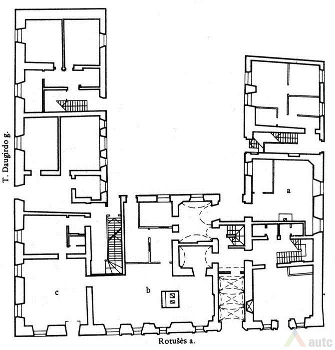 Ground floor plan. From: „Kauno architektūra“, ed. A. Jankevičienė. Vilnius: Mokslas, 1991, p. 253. 