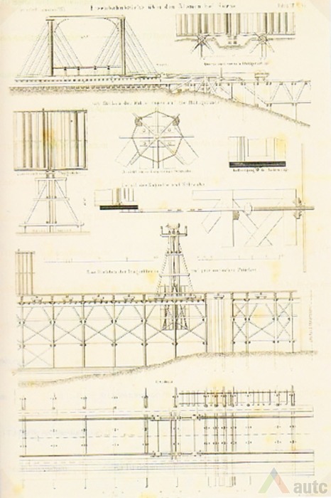 Žaliojo geležinkelio tilto santvarų montavimo schema. Iš H. Kebeikio kolekcijos