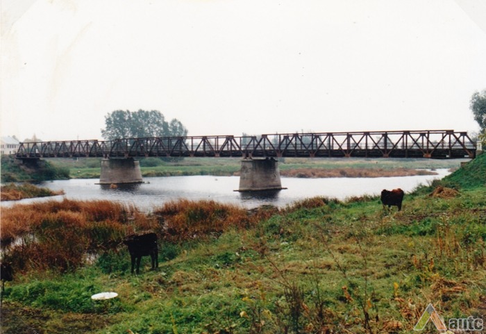 Saločių tilto vaizdas nuo kairiojo kranto. 1995 m. Henriko Kebeikio nuotr.