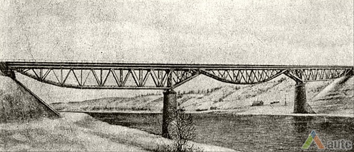 Tiesiant Varėnos-Gardino geležinkelį (per Alytų į Suvalkus), 1899 m. baigtas statyti neįprastai aukštas tiltas. H. Kebeikio kolekcijos nuotr.