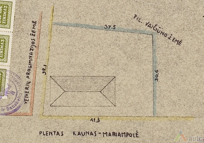 Veiverių šaulių namų situacijos planas. LCVA, f. 1622, ap. 4, b. 715, l. 40