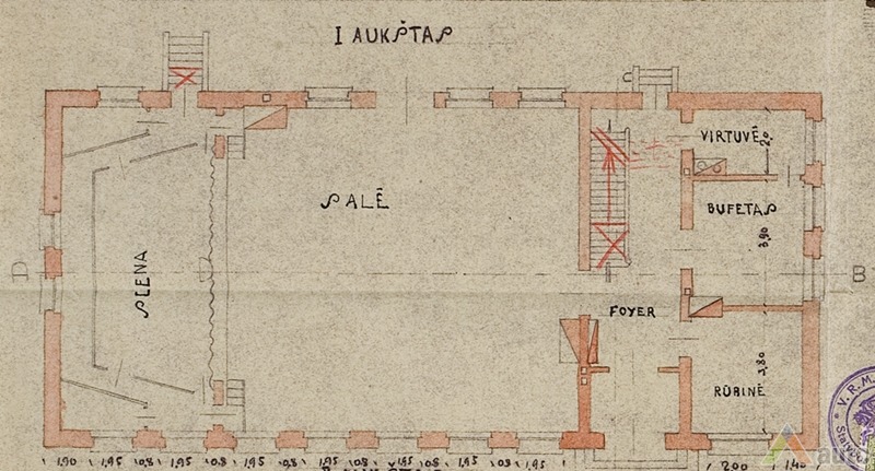 Veiverių šaulių namų pirmo aukšto planas. LCVA, f. 1622, ap. 4, b. 715, l. 40