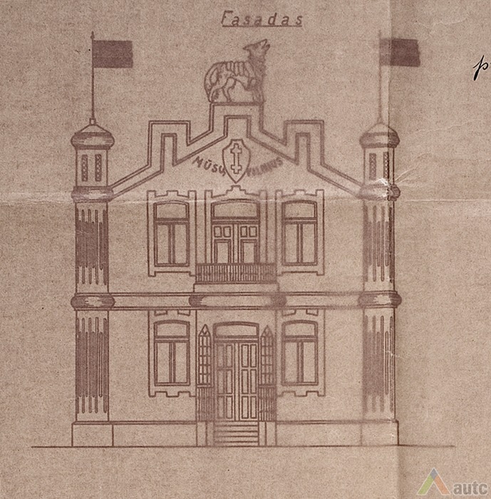 Varėnos šaulių namų fasadas. LCVA, f. 1622, ap. 4, b. 67, l. 7
