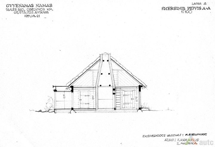 Gyvenamojo namo skersinis pjūvis. 1951 m. brėž., KTU ASI archyvas, 726