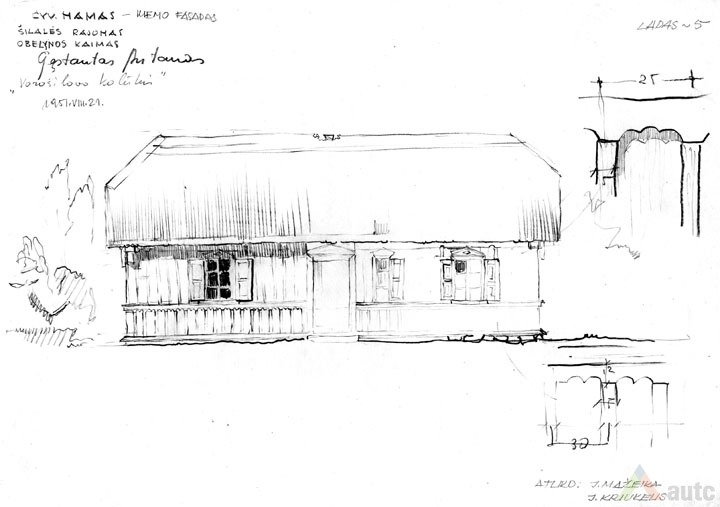 Gyvenamojo namo fasadas. 1951 m. pieš., KTU ASI archyvas, 727