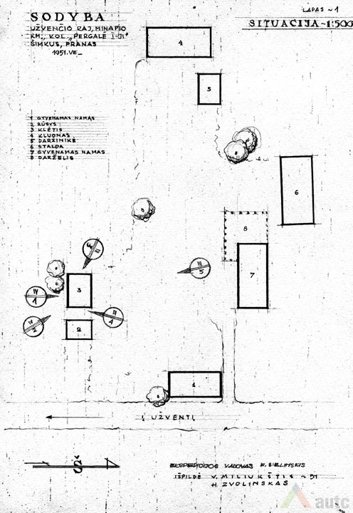 Sodybos situacijos planas, 1951 m. KTU ASI archyvas, 710