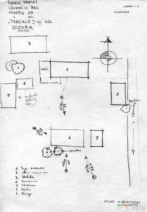 Sodybos situacijos plano eskizas, 1951 m. KTU ASI archyvas, 712