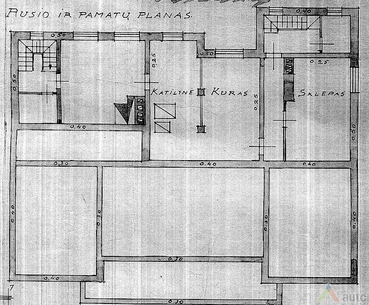 V. Tumėnienės vaikų sanatorijos projektas, rūsio planas. LCVA, f. 1622, ap. 3, b. 219