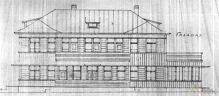 V. Tumėnienės vaikų sanatorijos projektas, fasadas. LCVA, f. 1622, ap. 3, b. 219