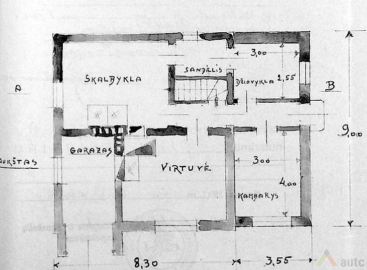 V. Tumėnienės mūrinio priestato prie vaikų sanatorijos projektas, I a. planas. LCVA, f. 1622, ap. 3, b. 216