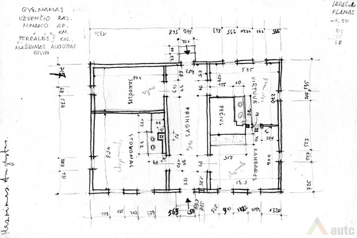Gyvenamojo namo planas. 1951 m. eskizas, KTU ASI archyvas, 873