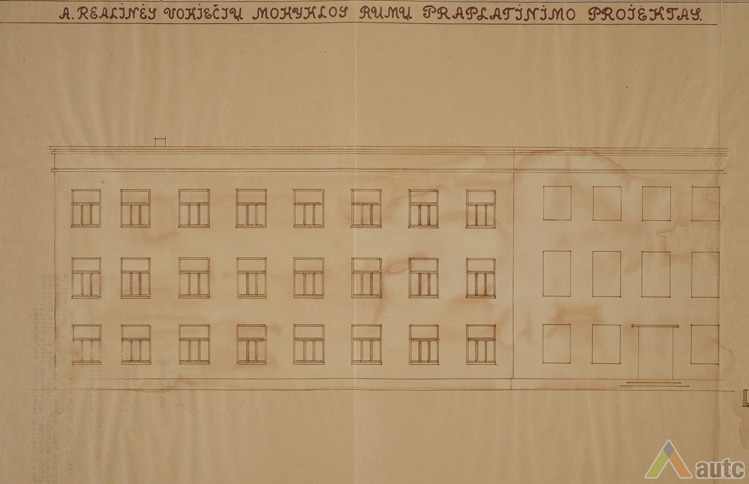 1930 m. rekonstrukcijos projektas, fasadas. LCVA, f. 1622, ap. 4, b. 74, l. 5a