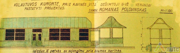 R. Polovinsko prie kavinės 'Vita' verandos pristatymo projektas. Inž. A. Varnas, 1938 m. KAA 17.1.76.