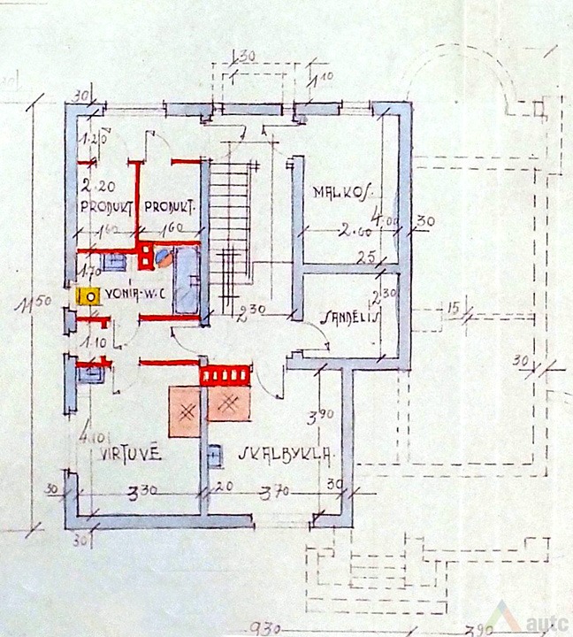 P. J. Krasausko gyvenamojo namo Birštone projektas. Rūsio planas. LCVA, f. 1622, ap. 4, b. 710.