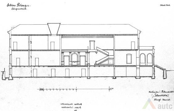 Tiškevičių dvaro rūmų projektas. Iš PGM virtualios parodos "Tiškevičių rūmų Palangoje statybos projektas. Vokiečių architekto Franco Heinricho Švechteno (1841–1924) archyvas"
