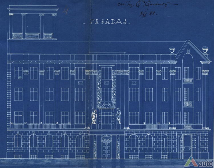 Fasado iš K. Donelaičio g. pusės projektas. KAA, f. 218, ap. 2, b. 4441, l. 4