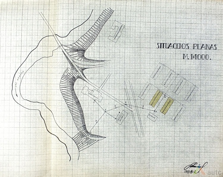 Mokytojų TBC barakų situacijos planas Varėnos miške, 1939 m. LCVA, f. 380, ap. 1, b. 1730.