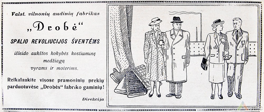 “Drobė” factory advertisement. From newspaper: „Kauno tiesa“, 10th of October, 1953, p. 4.