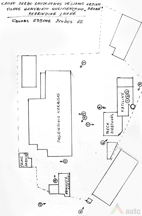 „Drobė“ factory situation plan. 1984, from Kaunas County Public Library The Kaunas Studies Reading Room.