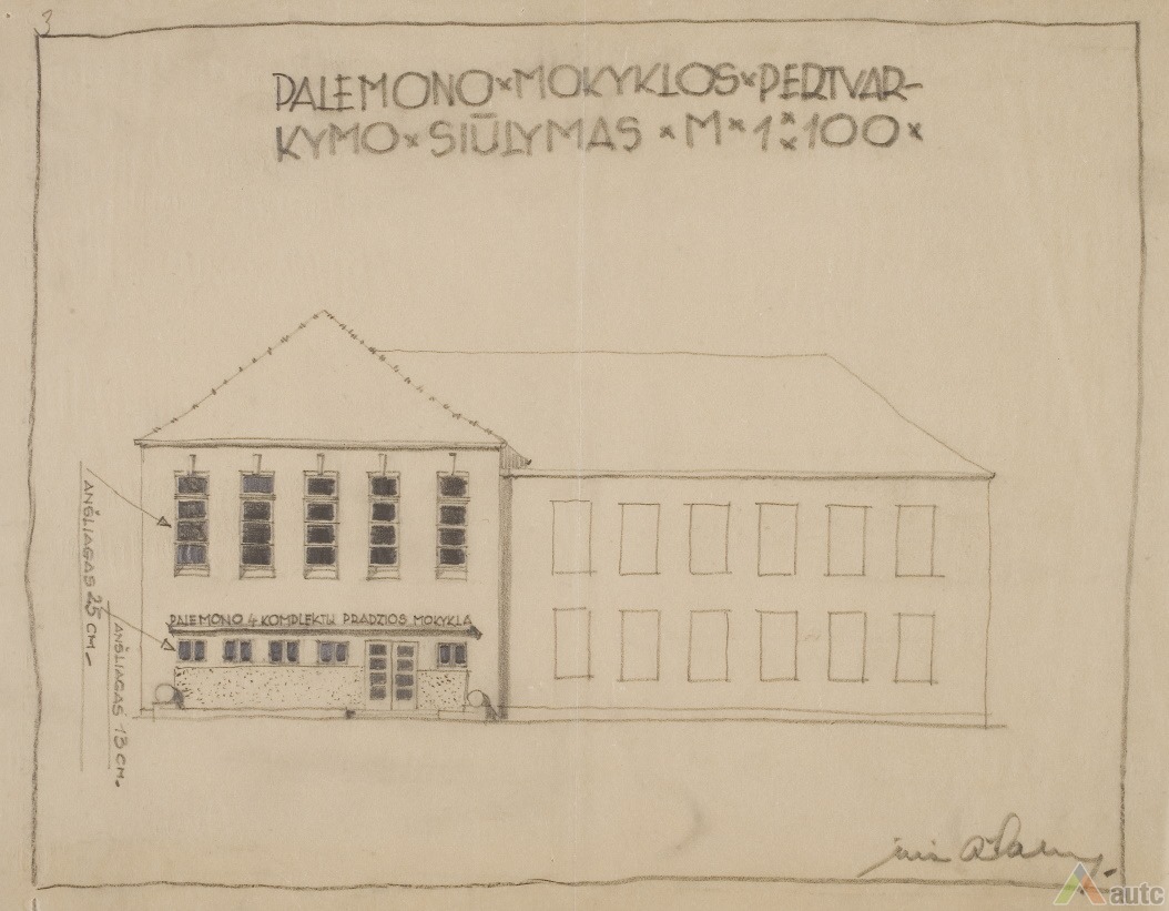 Adjustment project for Primary school in Palemonas,1936, from the Lithuanian Central State Archives 