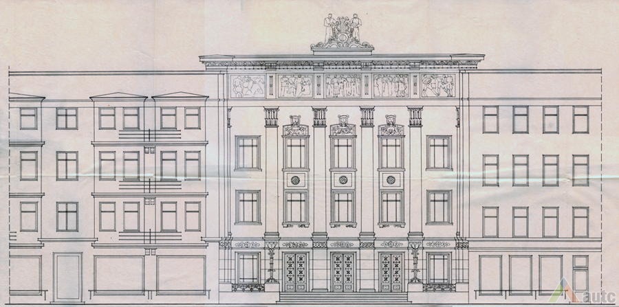 Fasadas, 1953 m. projektas. KAA, f. R-1702, ap. 2, b. 104