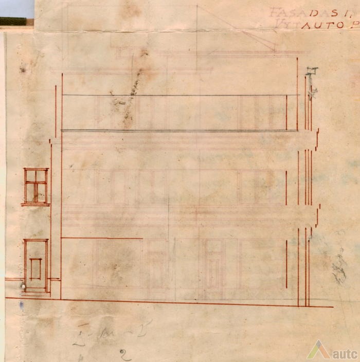 Fasado iš Vytauto pr. pusės brėžinys. KAA, f. 218, ap. 2, b. 3874, l. 3