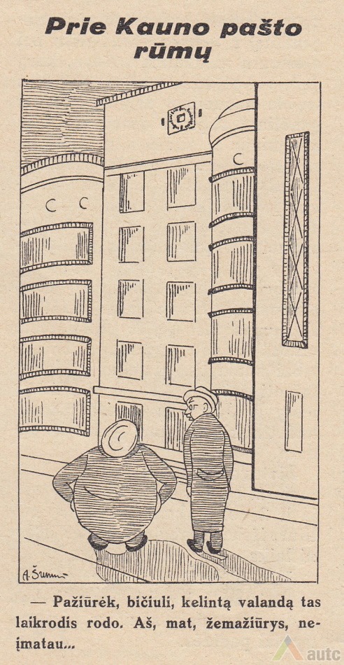Karikatūra. Iš leidinio „Pašto pasaulis“, 1935. 