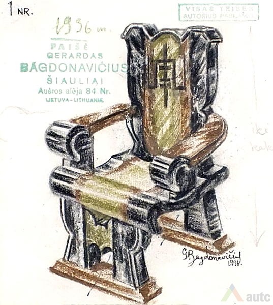G. Bagdonavičiaus eskizas Prezidento kambario baldams. LCVA, f. 6, ap. 1, b. 41, l. 11