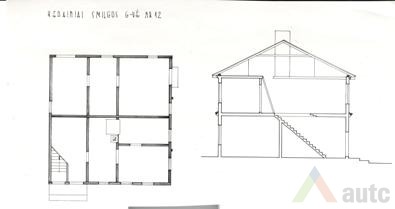 Gyvenamojo namo planas ir pjūvis. KTU ASI archyvo brėž., b. 107, 10-23