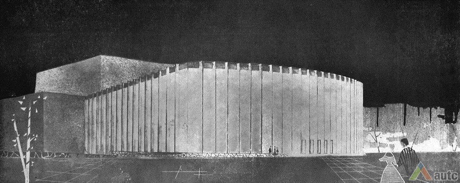 A. Geibūno diplominis projektas, 1960 m. Iš: "Statyba ir architektūra", 1960, Nr. 1-2, p. 39
