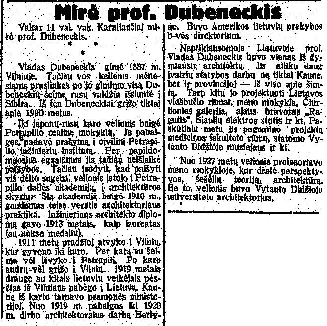 Mirė prof. Dubeneckis