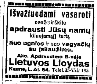 „Lietuvos Lloydo“ reklaminis skelbimas