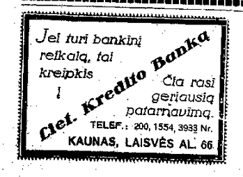 „Lietuvos kredito banko“ reklaminis skelbimas