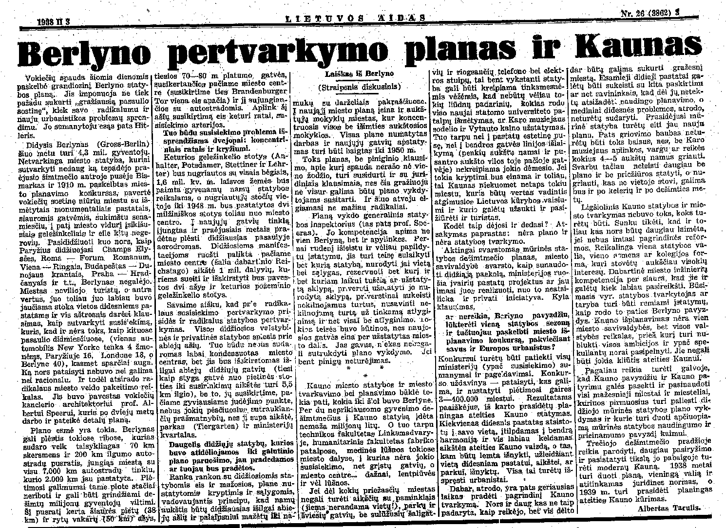 Berlyno pertvarkymo planas ir Kaunas