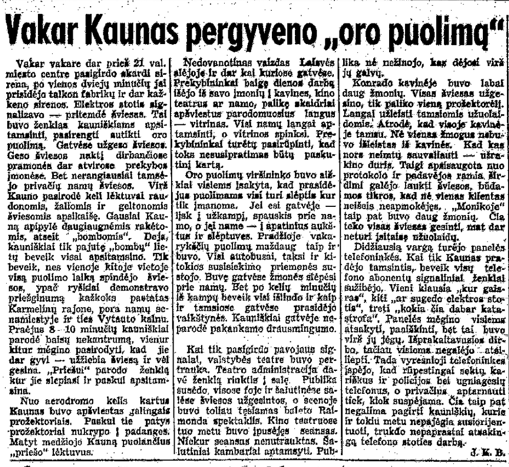 LA, 1936.03.27, p.2 - Vakar Kaunas pergyveno oro puolimą
