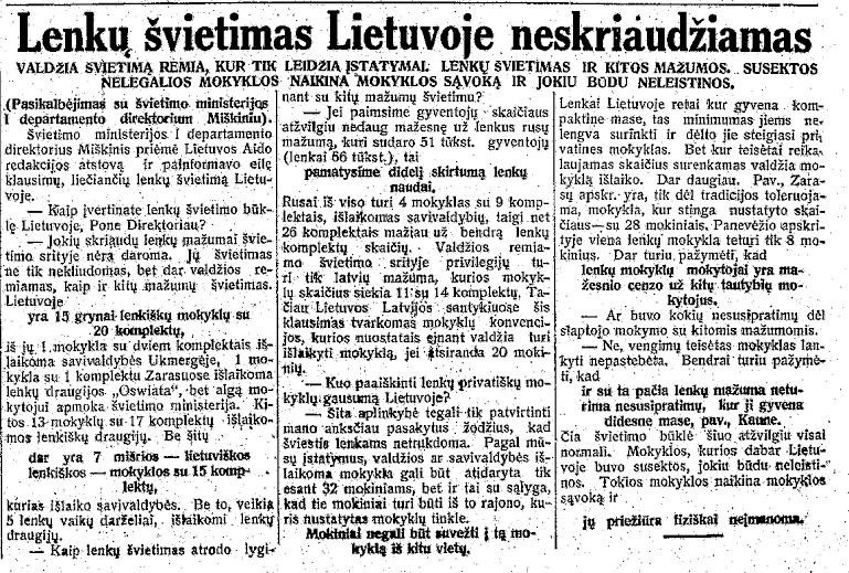 Lenkų švietimas Lietuvoje neskriaudžiamas
