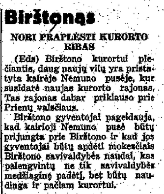 La, 1936.04.29, p.6 - Birštonas. Nori praplėsti kurorto ribas