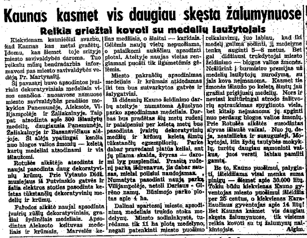LA, 1936.05.05, p.4 - Kaunas kasmet vis daugiau skęsta žalumynuose