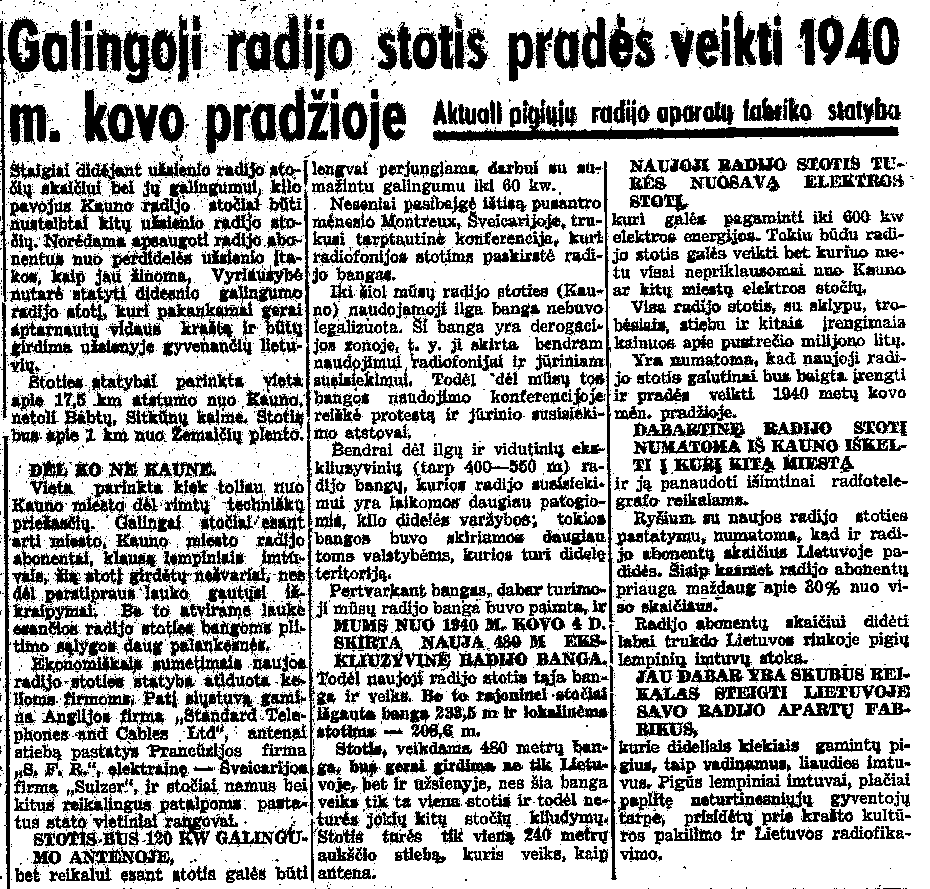 Galingoji radijo stotis pradės veikti 1940. kovo pradžioje