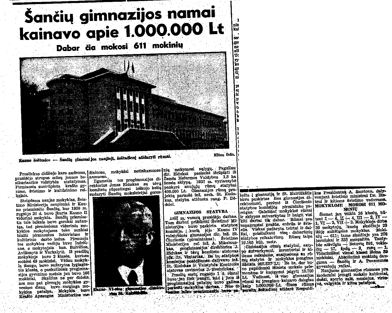 Šančių gimnazijos namai kainavo apie 1.000.000 Lt
