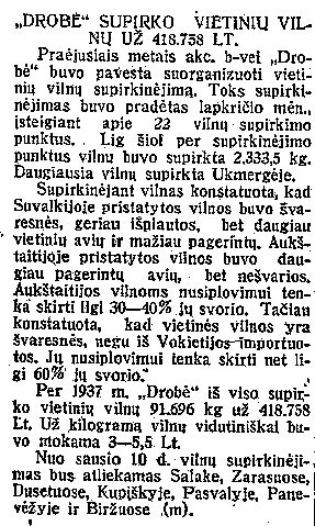„Drobė" supirko vietinių vilnų už 418,758 LT